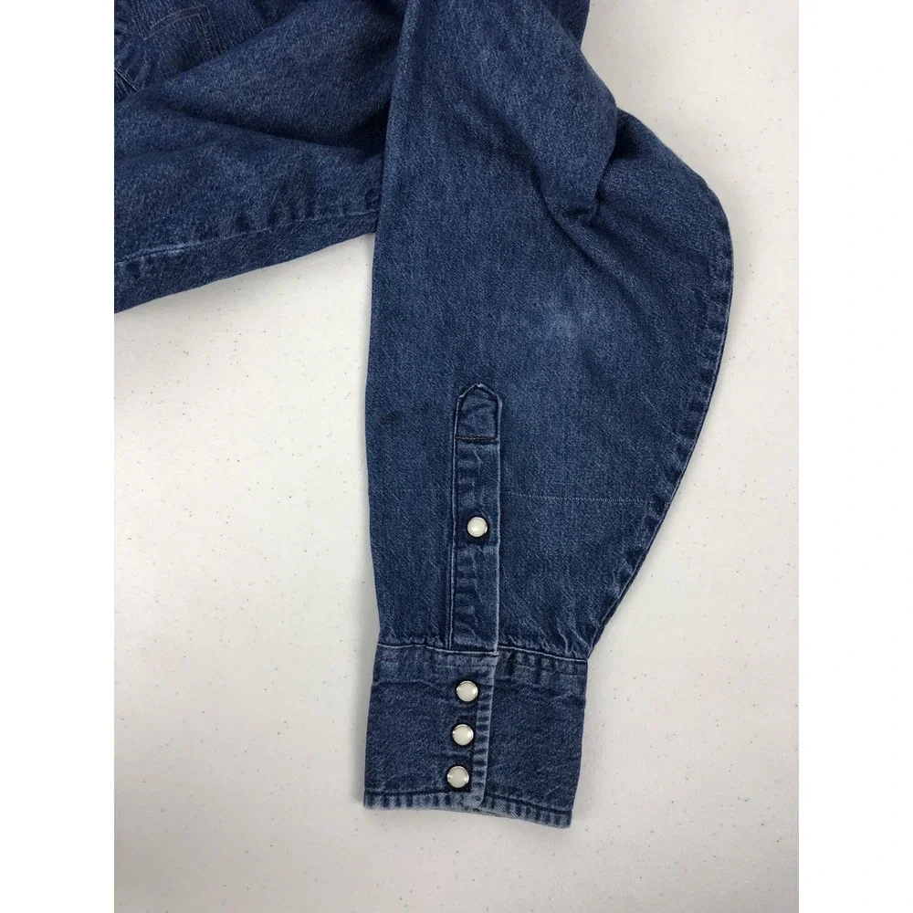 Wrangler Vintage Mens 19 X 35 Shirt Pearl Snap Denim Big Mans Fit X Long Tail